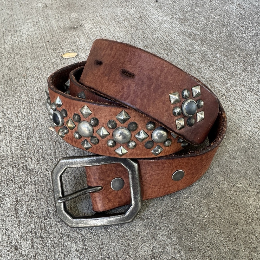 HTC Leather Belt Studded Brown Size 42 Rockabilly 40s 50s Vintage Style